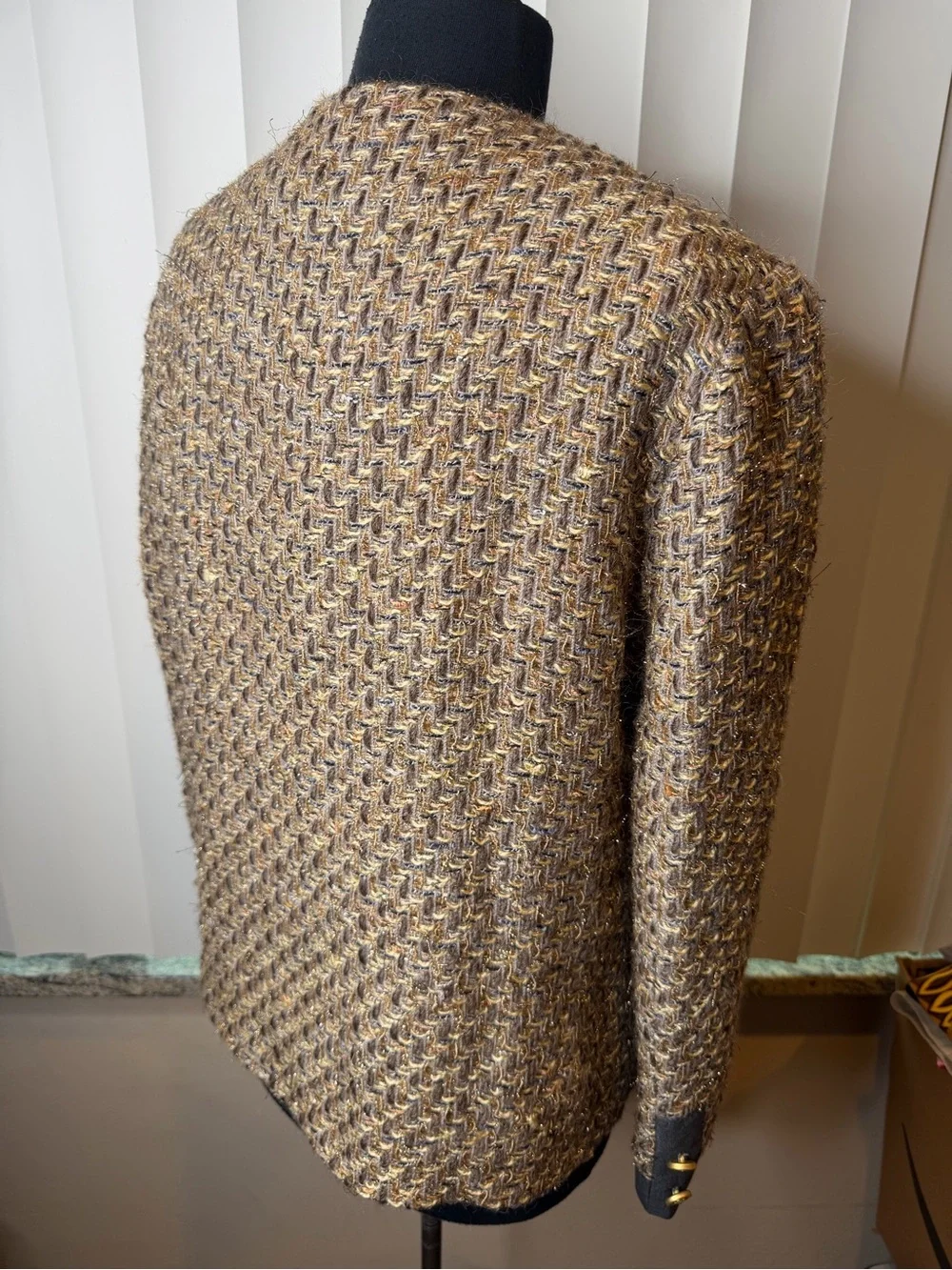 Poly Watson Tweed Brown Gold Button-Front Cardigan Size 12